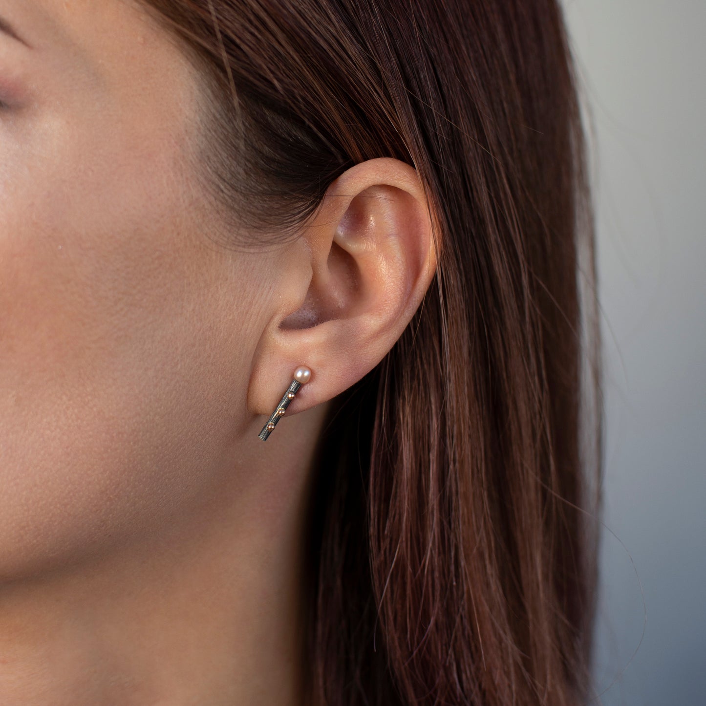 Stud Earrings Sticks With Gold Beads And Pearls