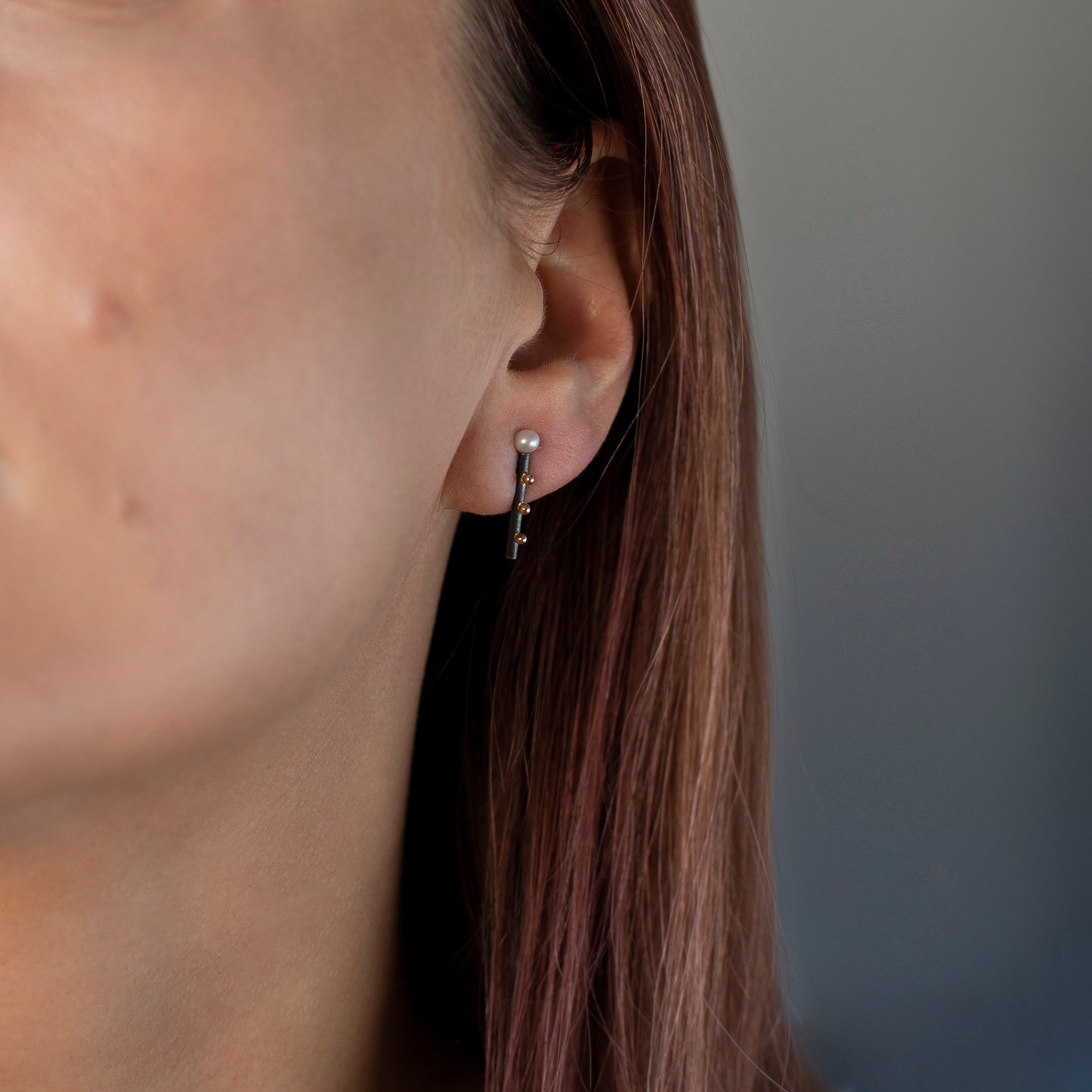 Stud Earrings Sticks With Gold Beads And Pearls