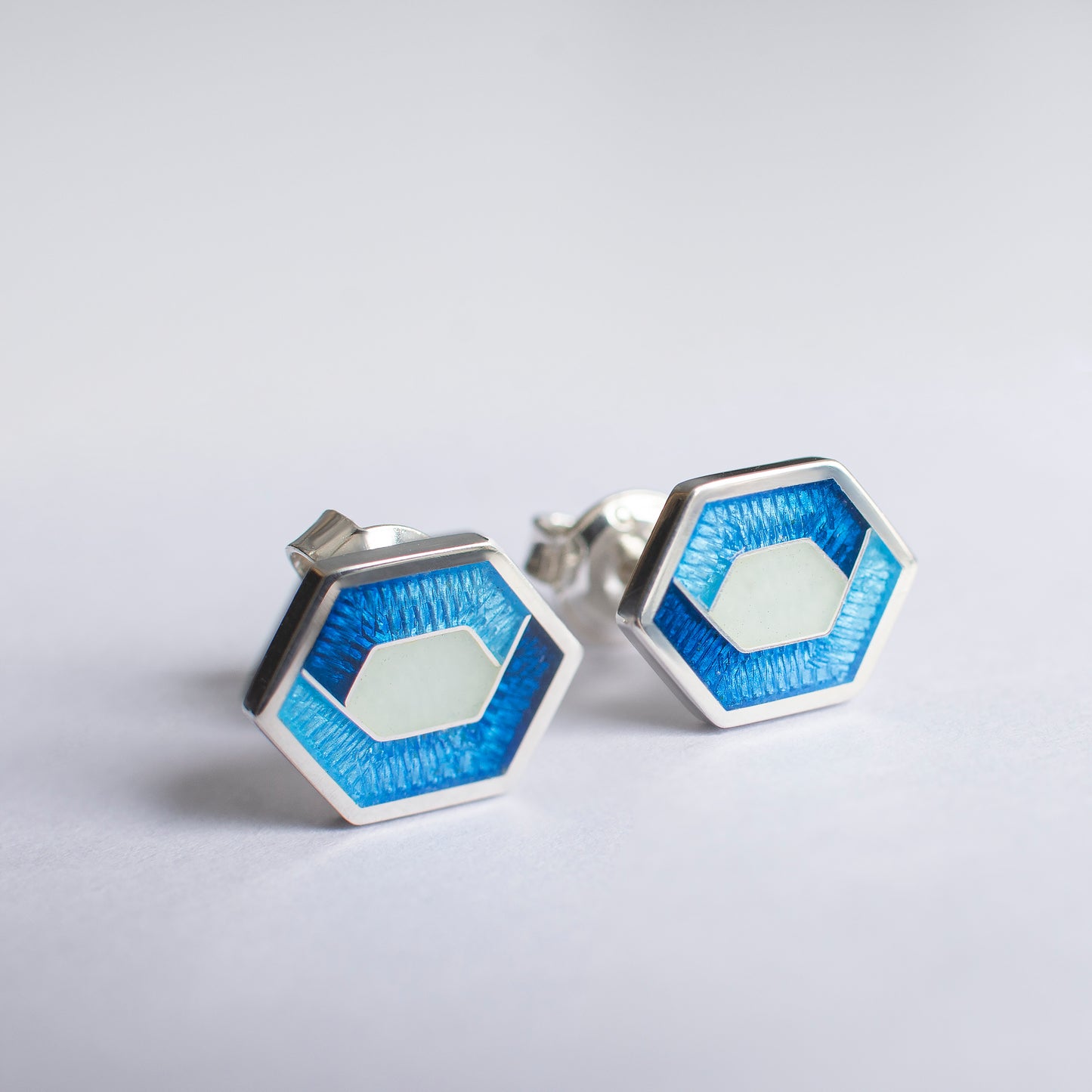 Hexagon Stud Cloisonne Enamel Earrings