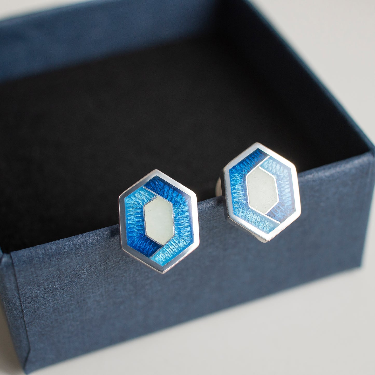 Hexagon Stud Cloisonne Enamel Earrings