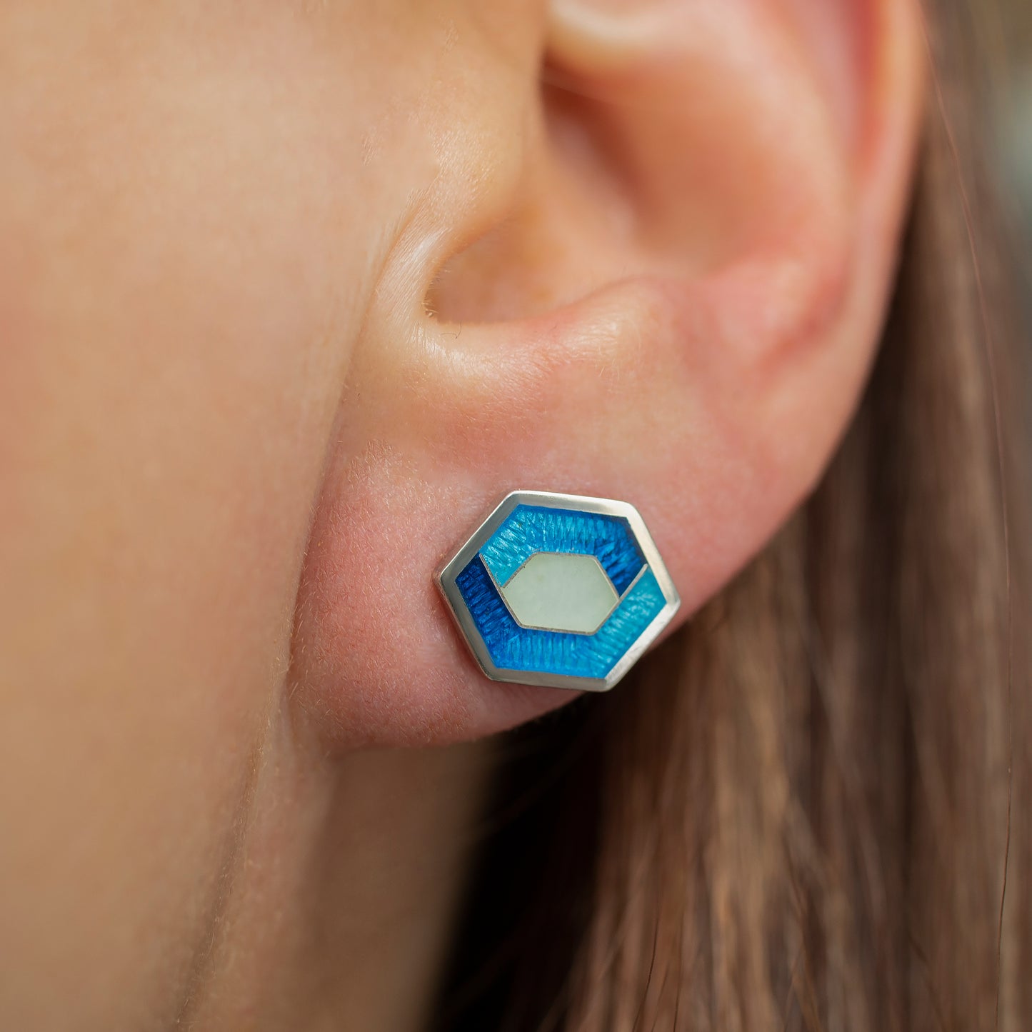 Hexagon Stud Cloisonne Enamel Earrings