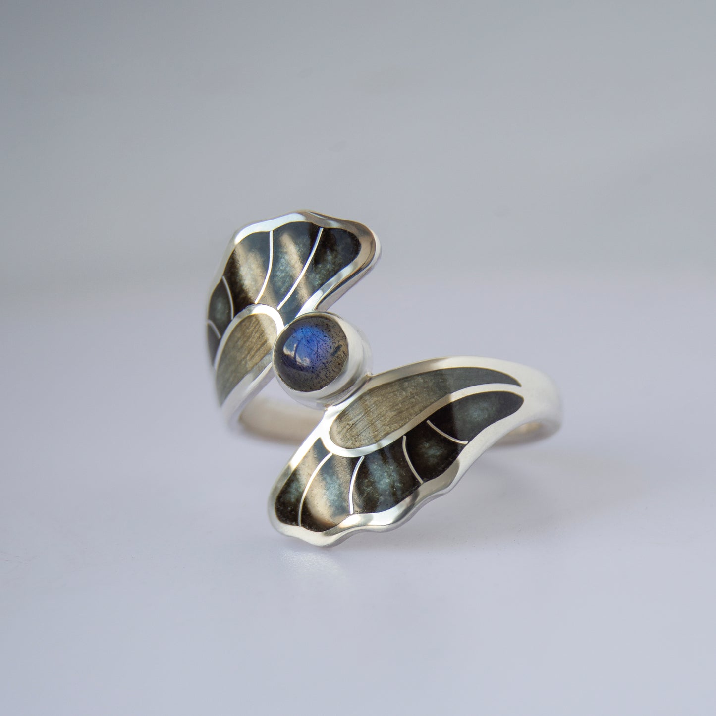 Cloisonne Enamel Silver Ring With Labradorite Stone