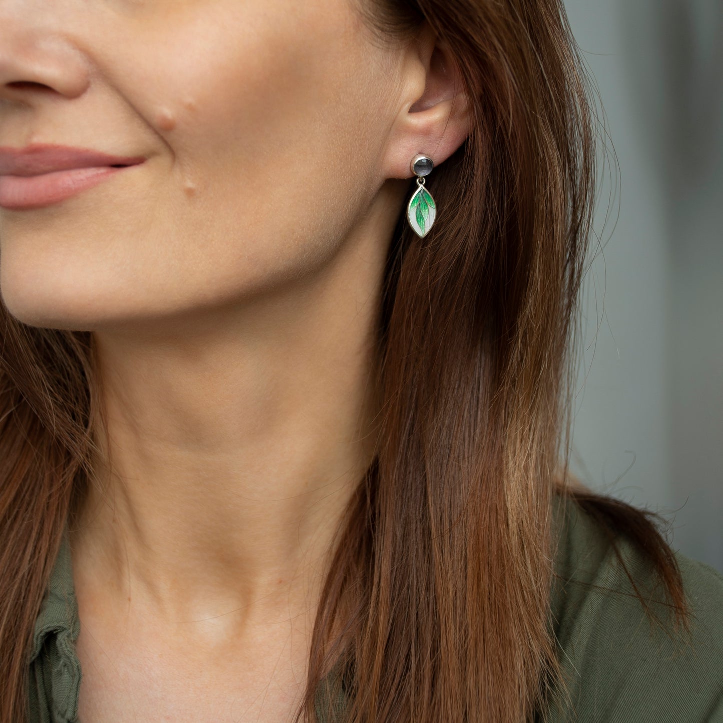 Cloisonne Enamel Earrings With Iolite Stone