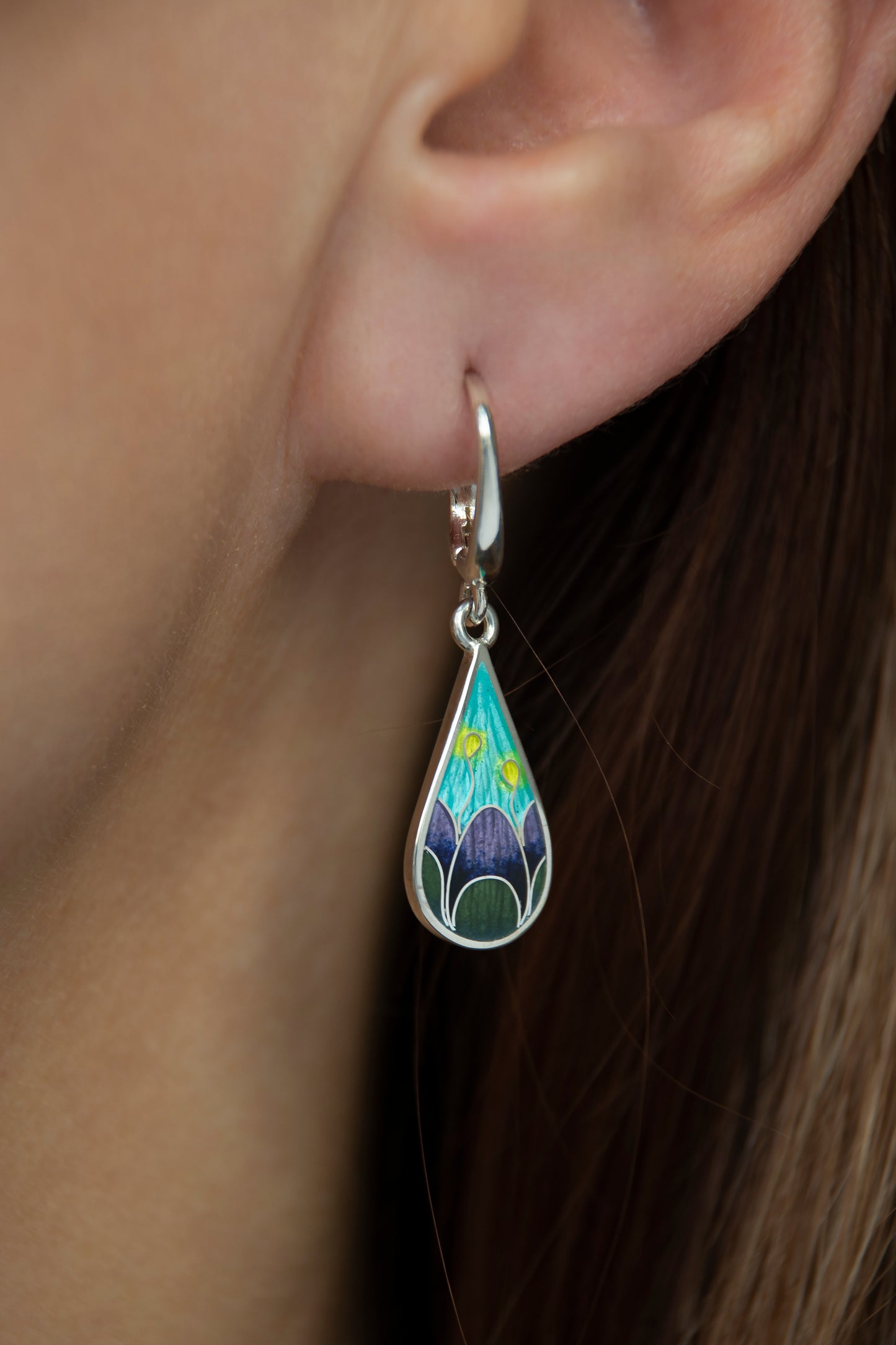 Multicolour Cloisonne Enamel Earrings, Sterling Silver Earrings