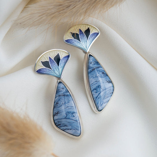 Cloisonne Enamel Earrings With Tengizite Stones