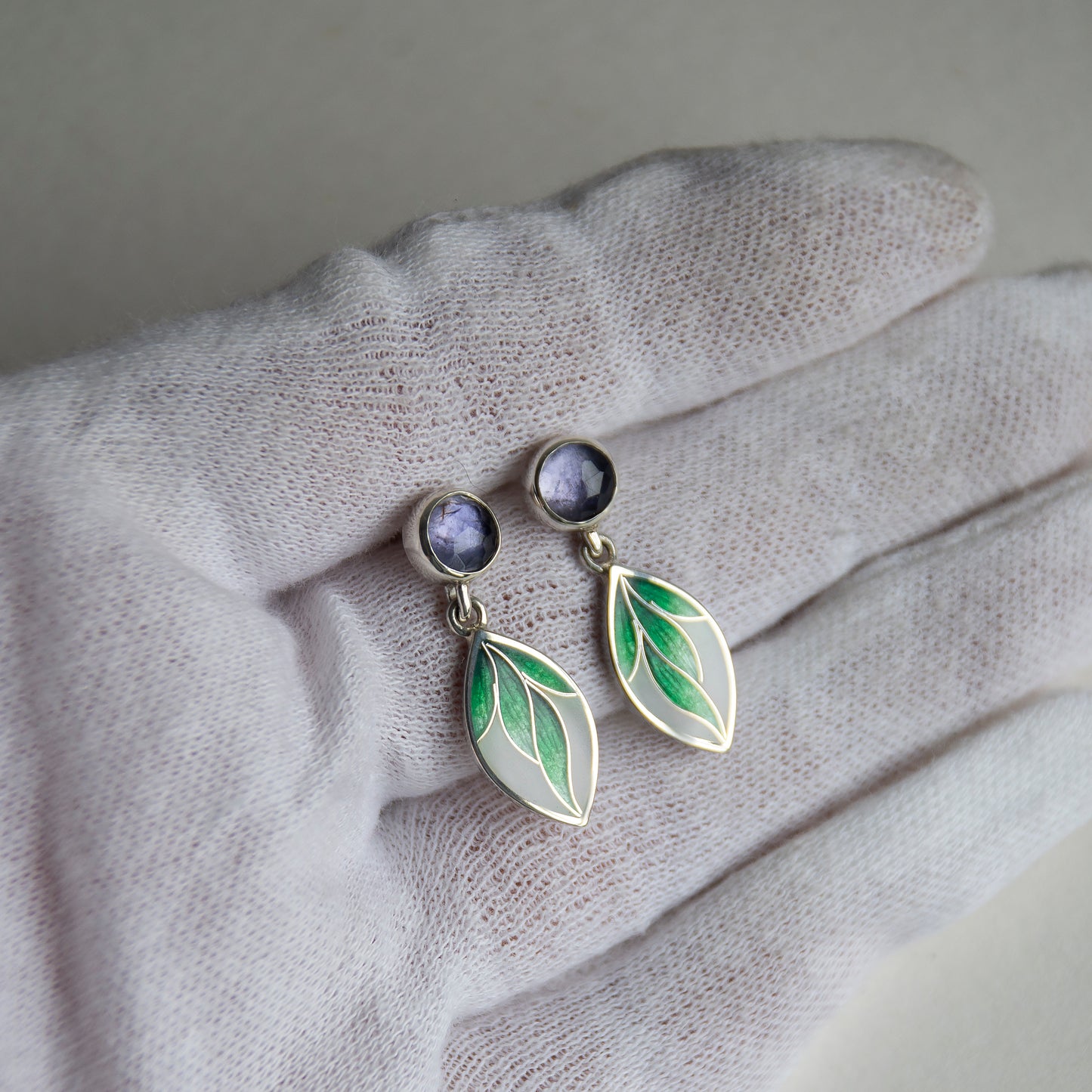 Cloisonne Enamel Earrings With Iolite Stone