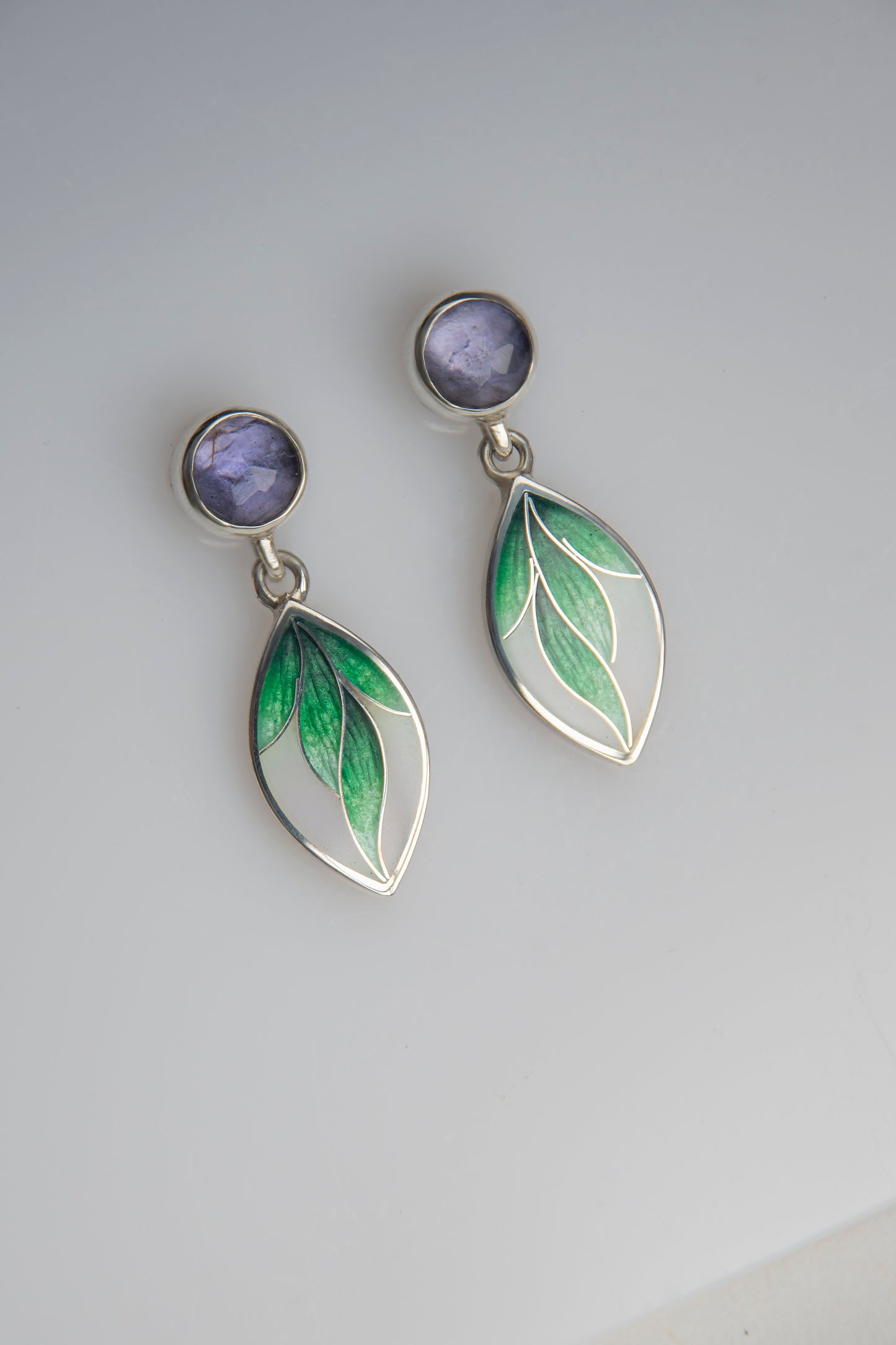 Cloisonne Enamel Earrings With Iolite Stone