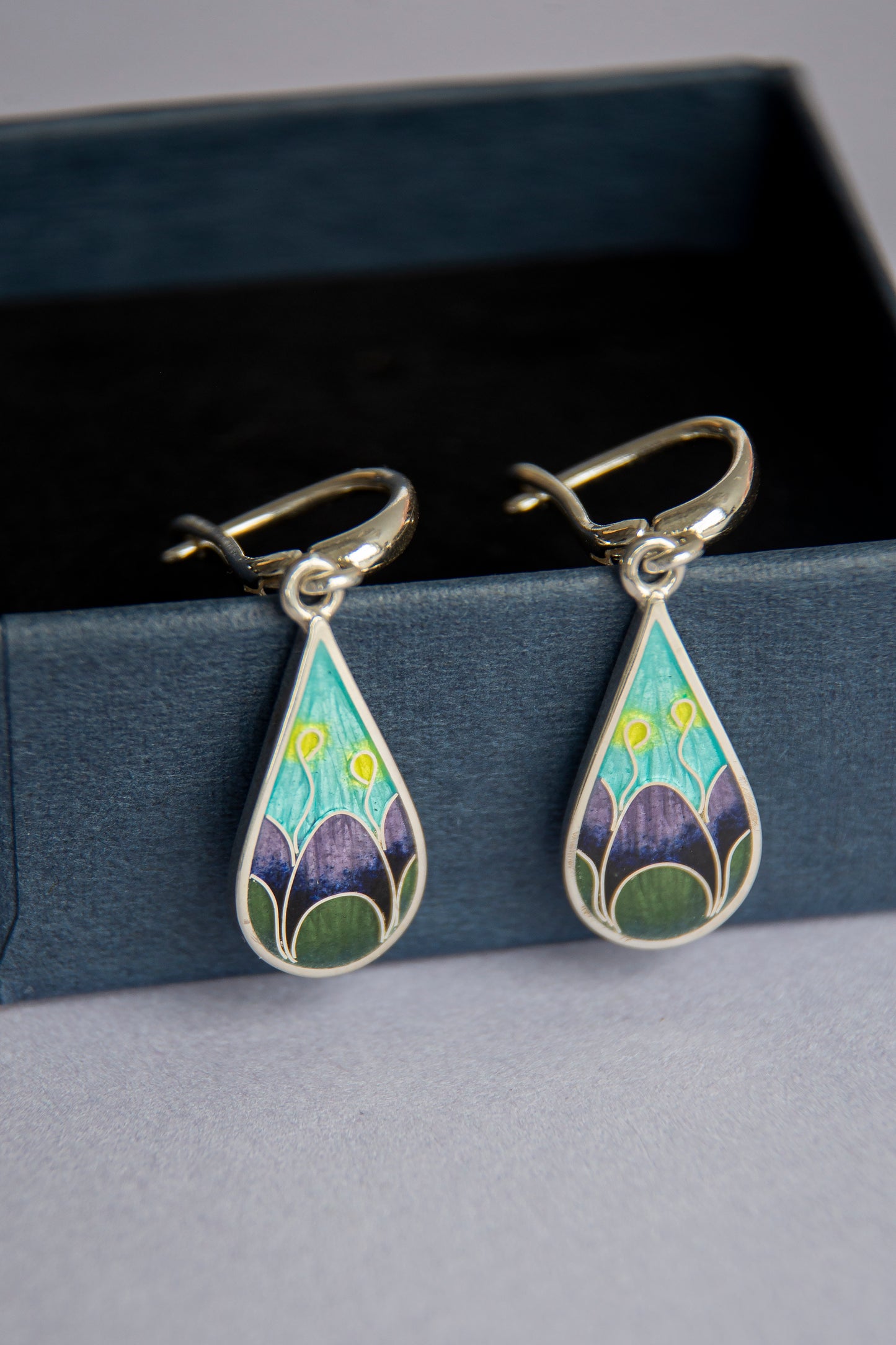 Multicolour Cloisonne Enamel Earrings, Sterling Silver Earrings