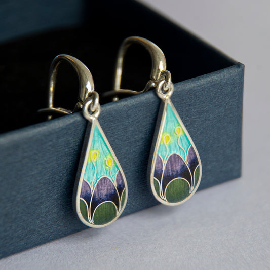 Multicolour Cloisonne Enamel Earrings, Sterling Silver Earrings