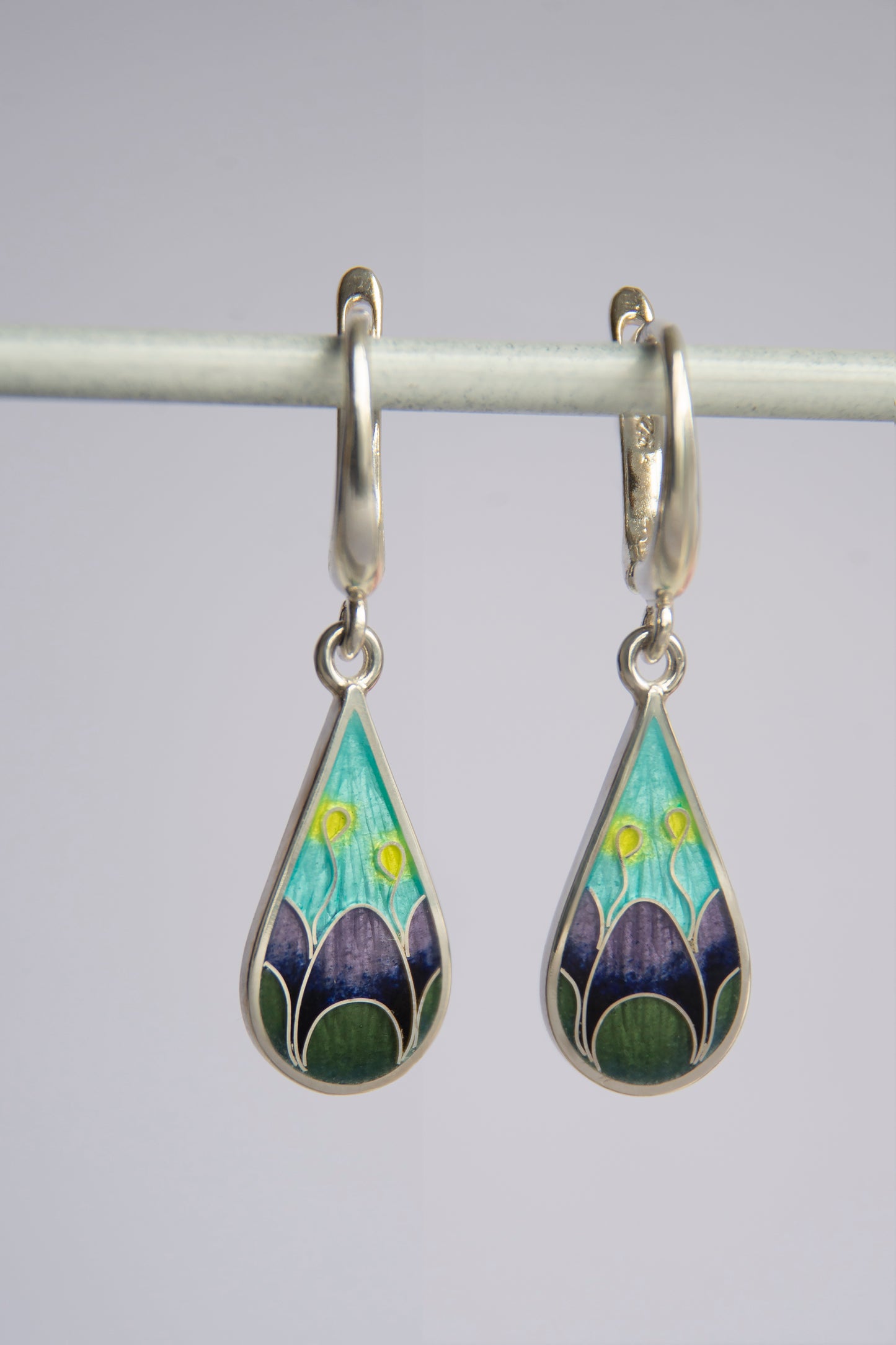 Multicolour Cloisonne Enamel Earrings, Sterling Silver Earrings