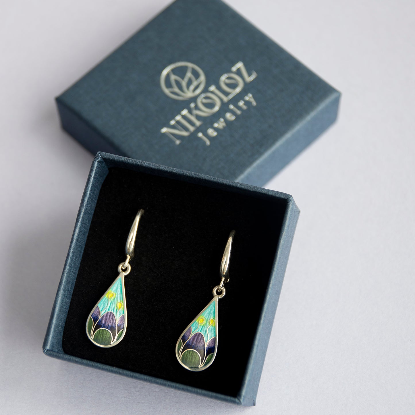 Multicolour Cloisonne Enamel Earrings, Sterling Silver Earrings