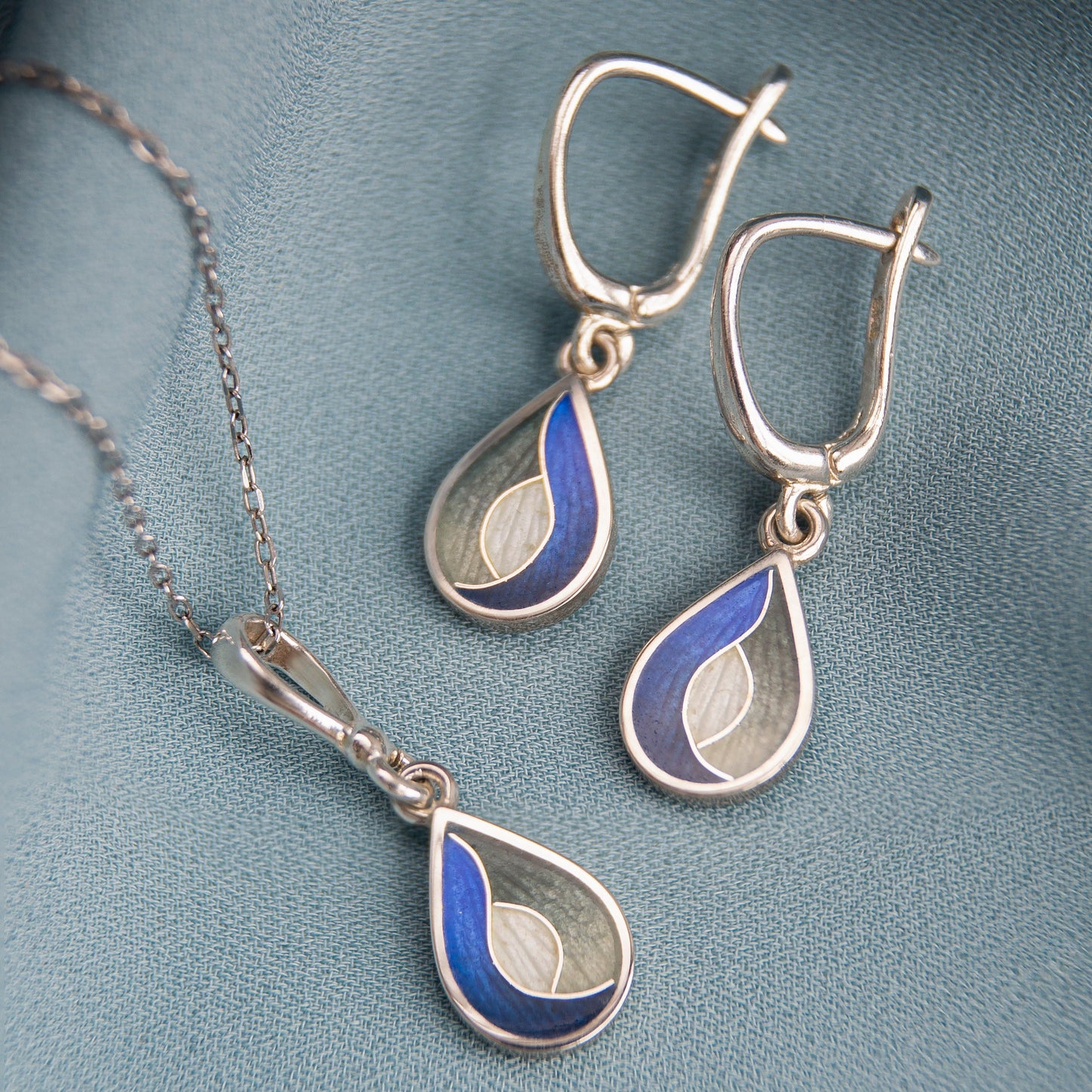 Small Teardrop Cloisonné Enamel Jewellery Set