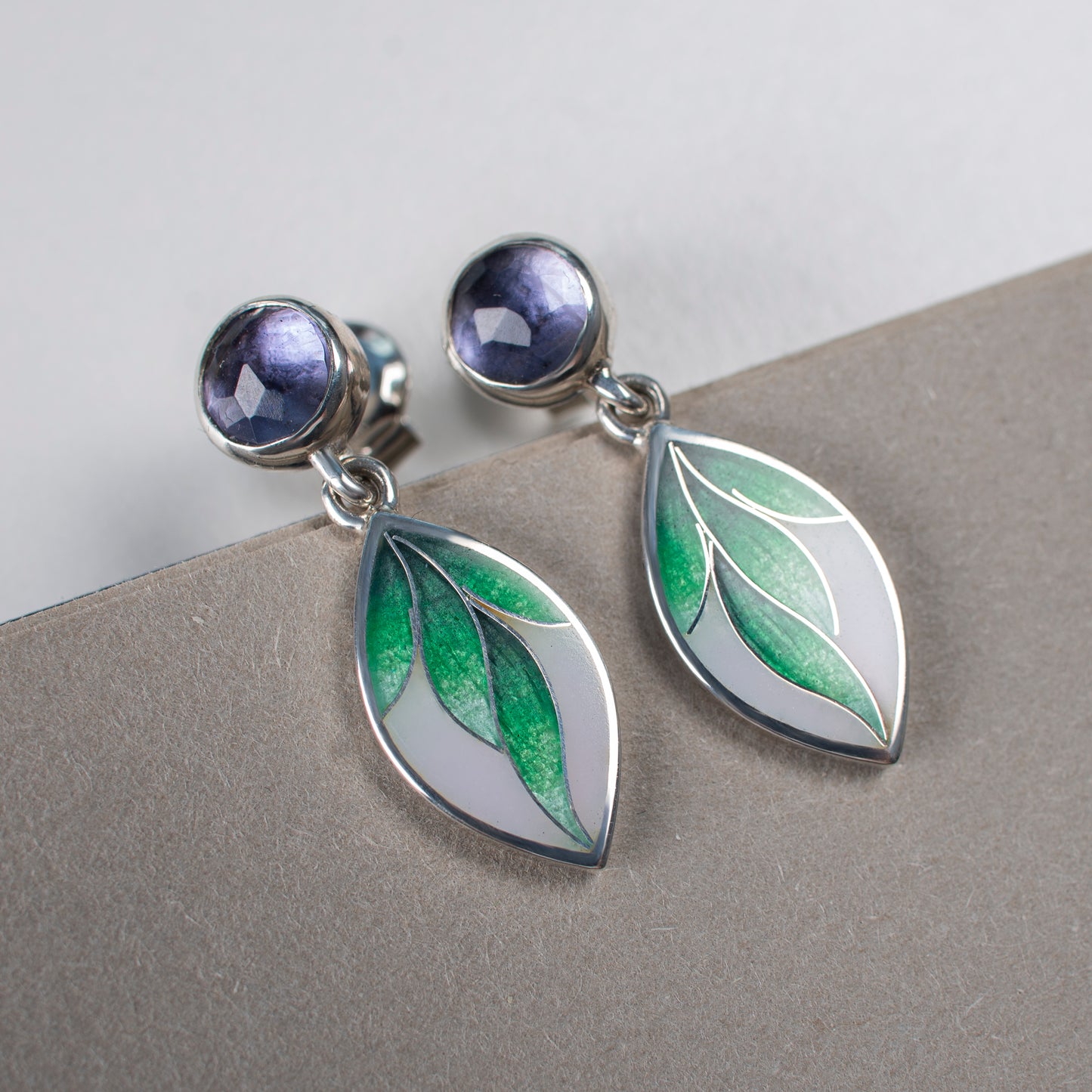 Cloisonne Enamel Earrings With Iolite Stone