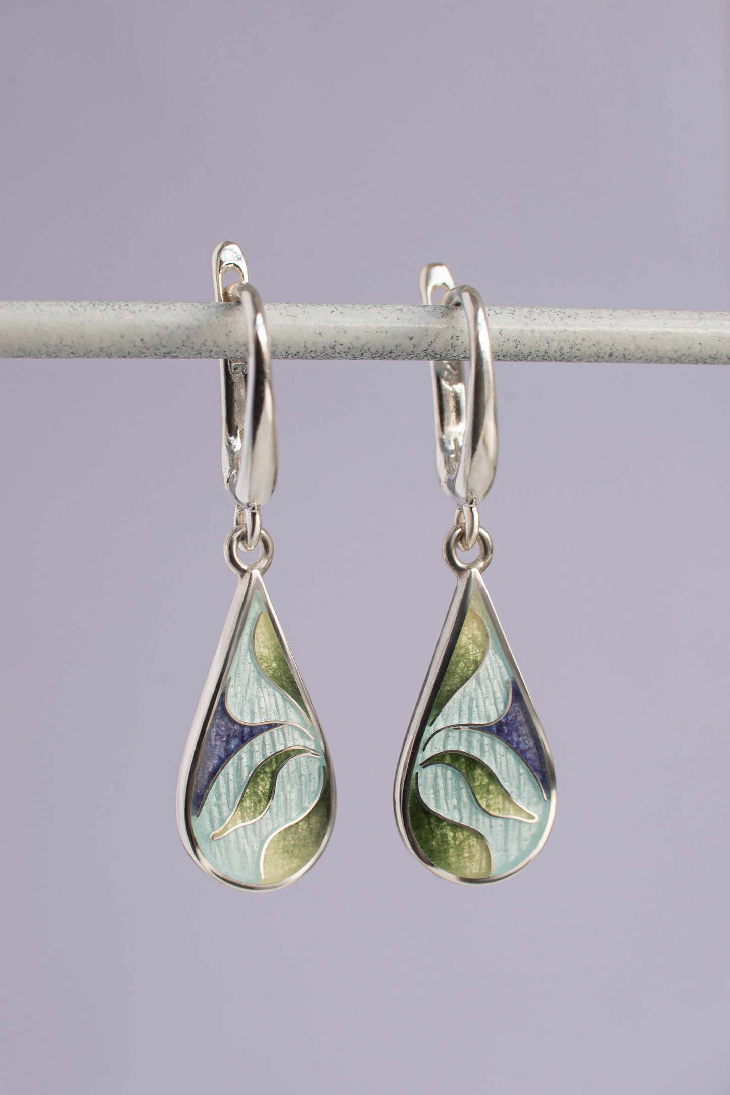 Cloisonne Enamel Teardrop Earrings With Floral Pattern