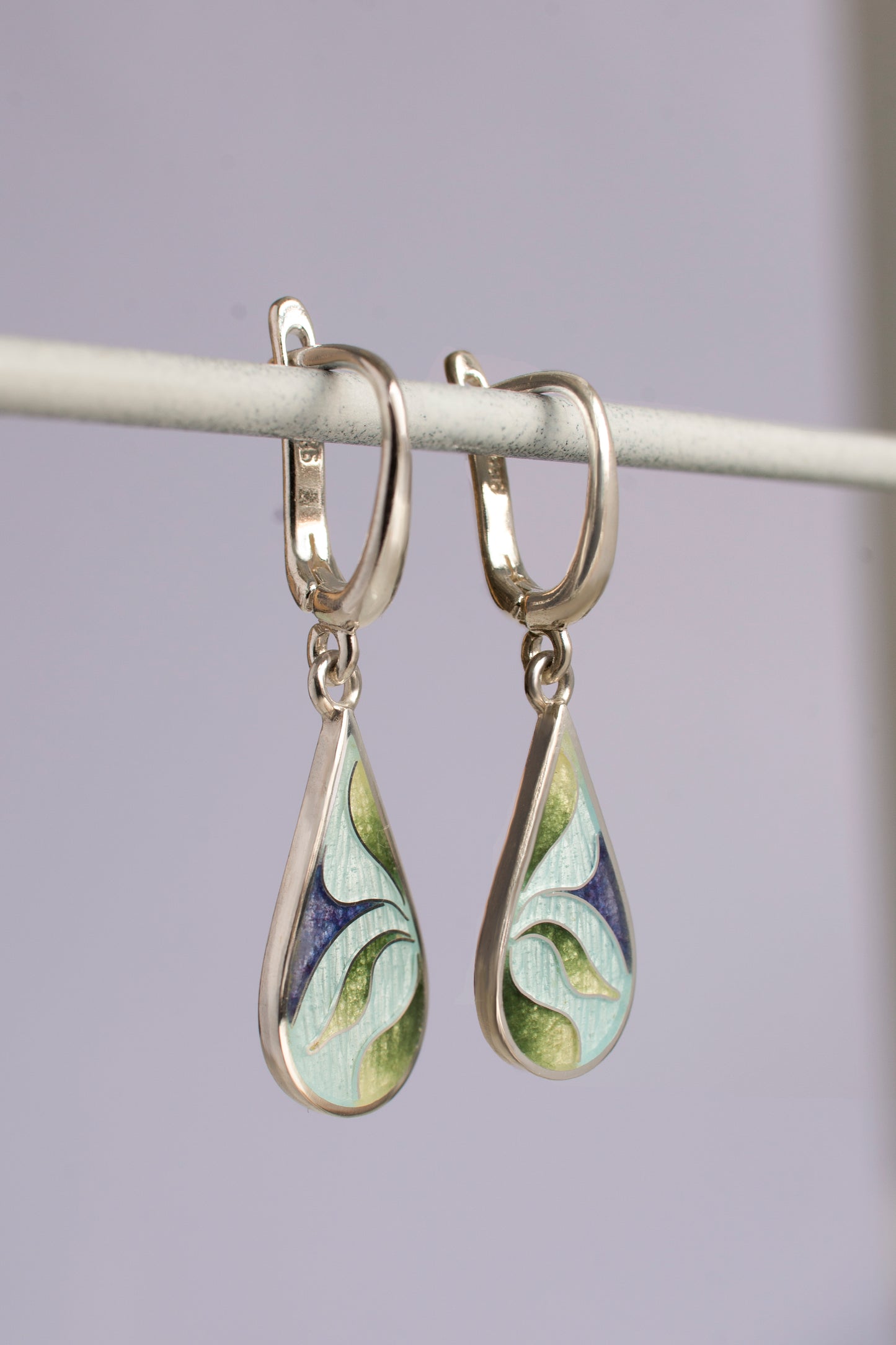 Cloisonne Enamel Teardrop Earrings With Floral Pattern