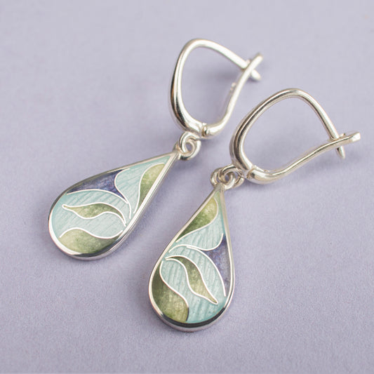 Cloisonne Enamel Teardrop Earrings With Floral Pattern