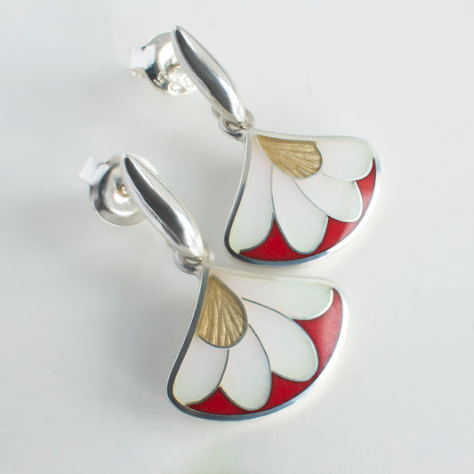 Cloisonne Enamel Earrings White/Red Drops