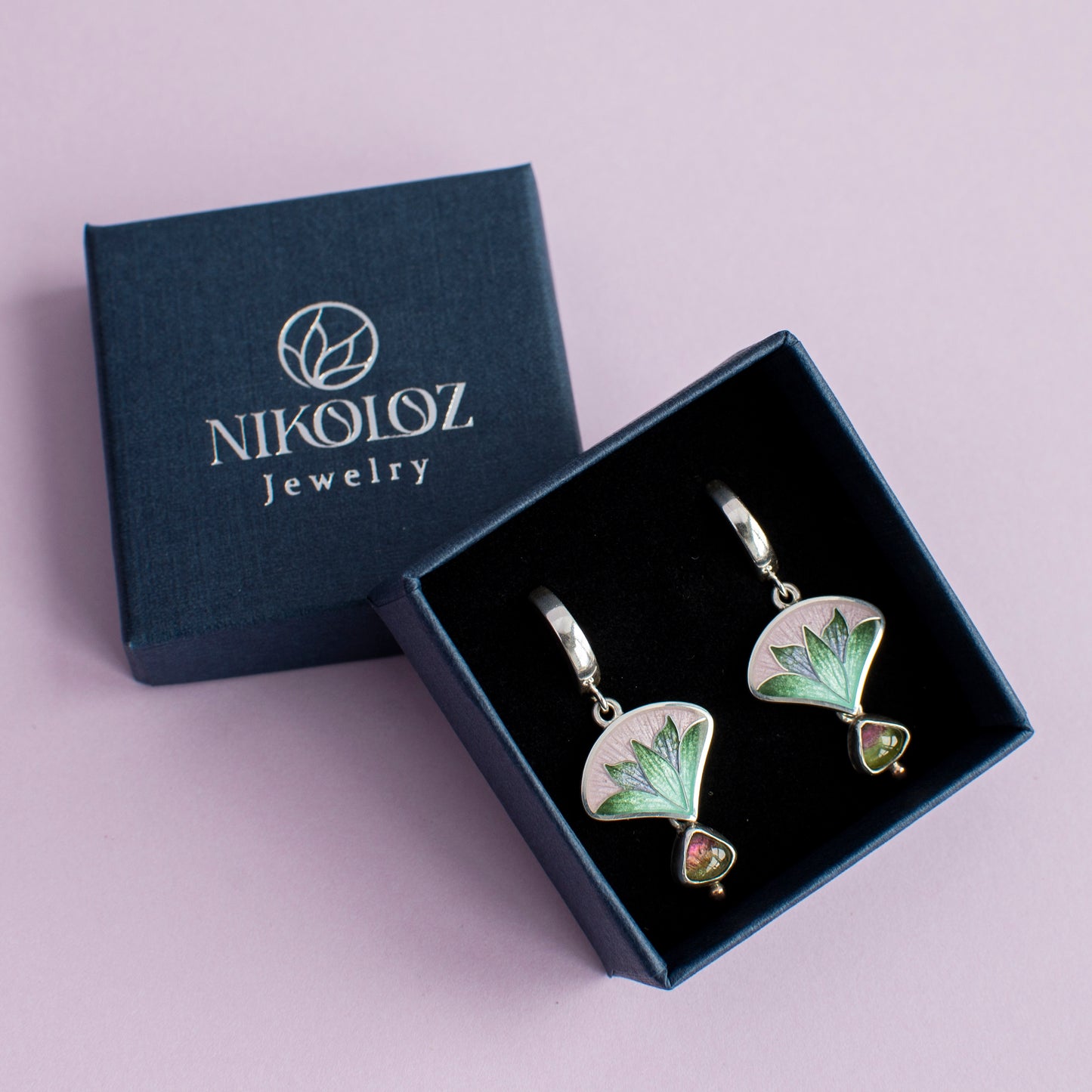 Enamel Earrings With Watermelon Tourmaline Stones