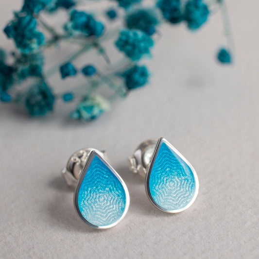 Drop Stud Enamel Earrings With Guilloche Pattern