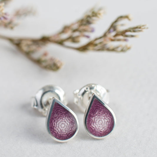 Small Drop Stud Enamel Earrings With Guilloche Pattern