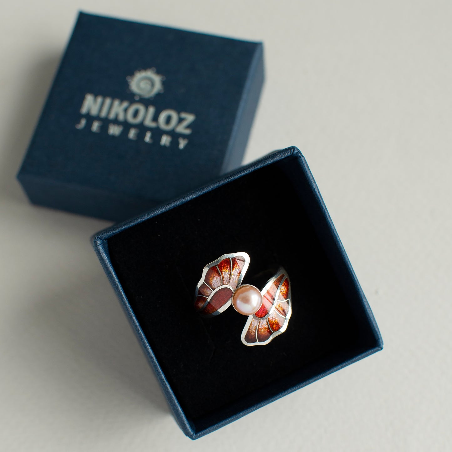 Red Luxury Butterfly Wings Ring With Rose Pearl