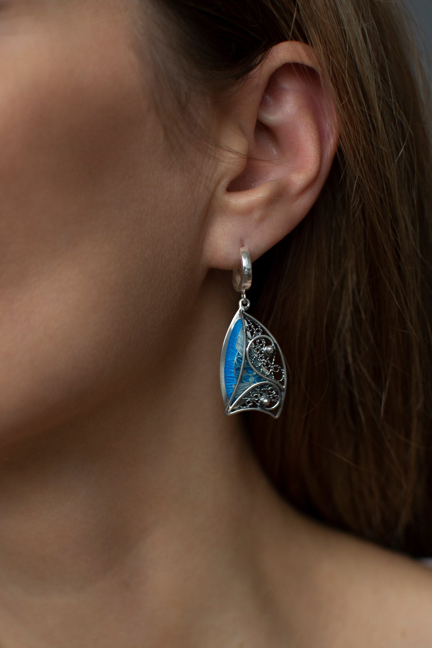 Filigree Earrings Sail, Cloisonne Enamel And Sterling Silver Nautical Earrings