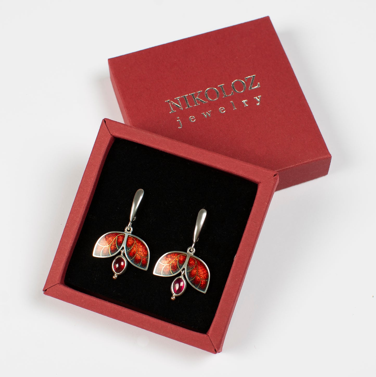 Red Enamelled Butterfly Golden Earrings With Garnet Stone