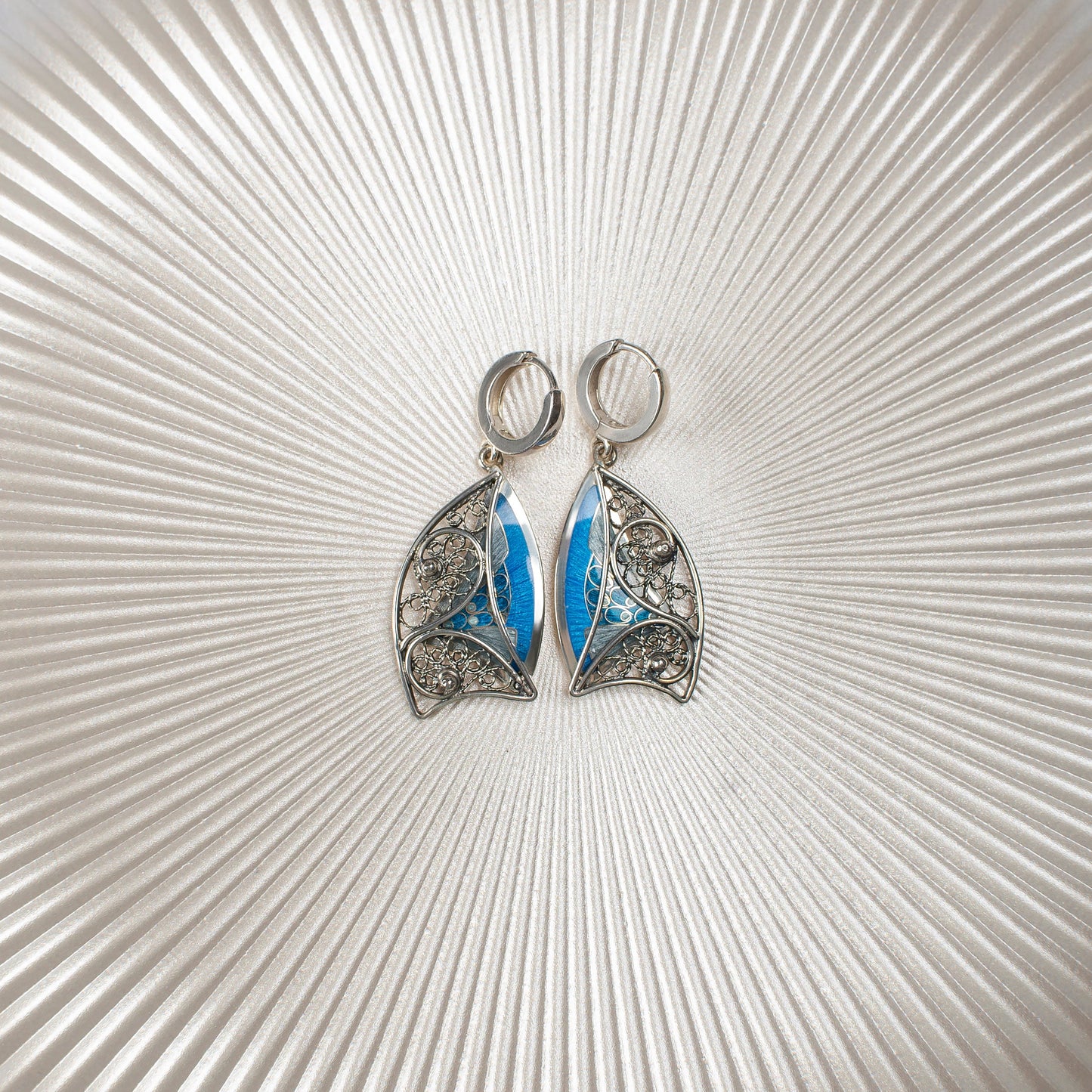 Filigree Earrings Sail, Cloisonne Enamel And Sterling Silver Nautical Earrings