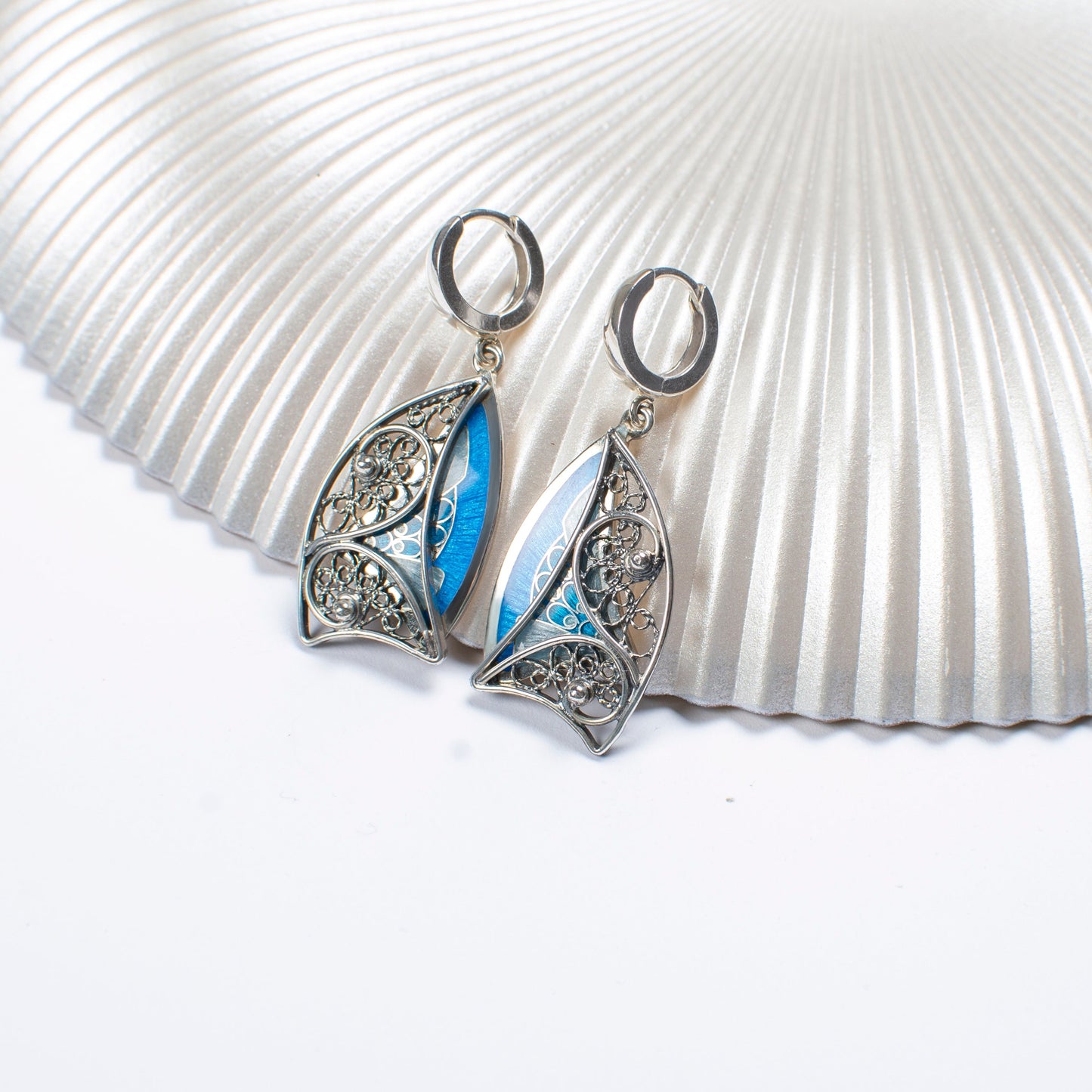 Filigree Earrings Sail, Cloisonne Enamel And Sterling Silver Nautical Earrings