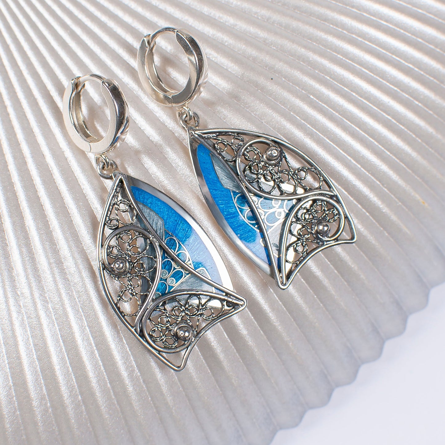 Filigree Earrings Sail, Cloisonne Enamel And Sterling Silver Nautical Earrings