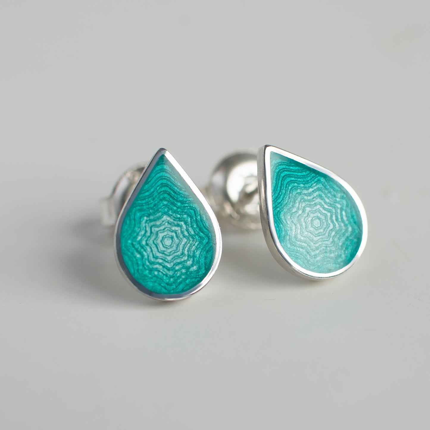 Drop Stud Enamel Earrings With Guilloche Pattern