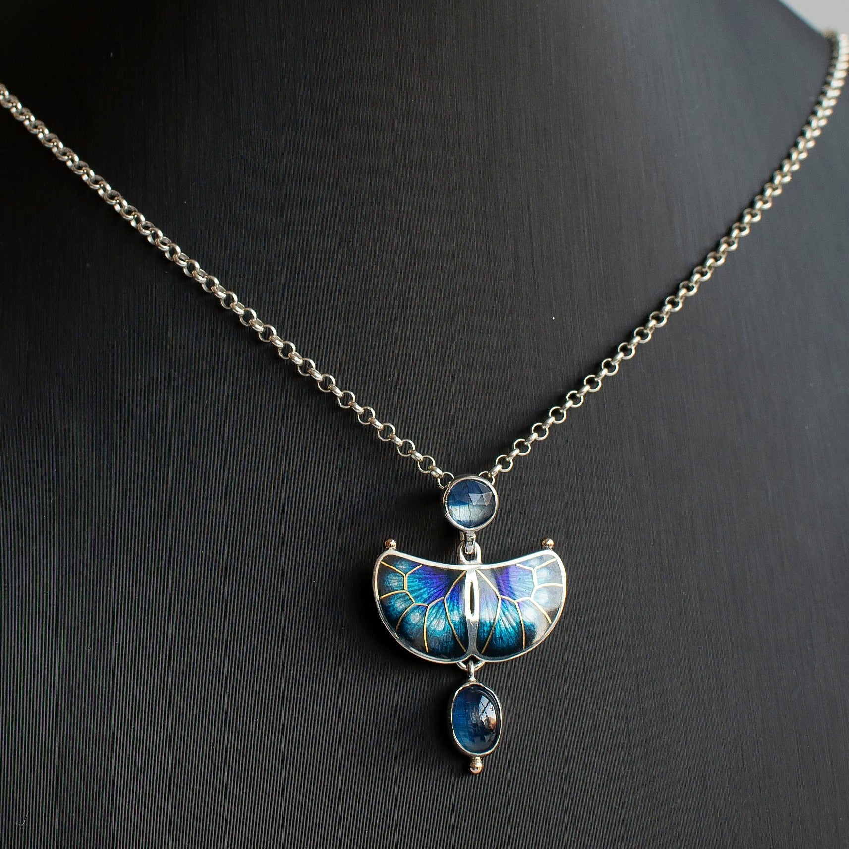 Beautiful butterfly pendant with necklace, cloisonné enamel and fine silver combination, buy gift , love , colors,