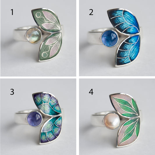 Cloisonne Enamel Open Ring With Stone, 4 Options