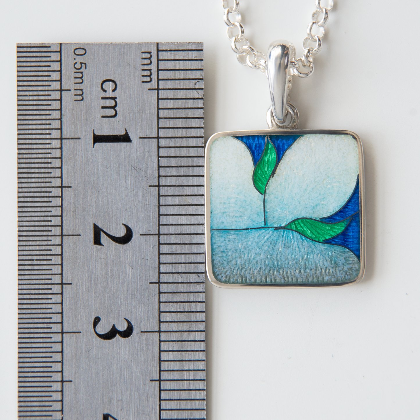 Square, Silver, Cloisonné Enamel Pendant "Stained-Glass Window"