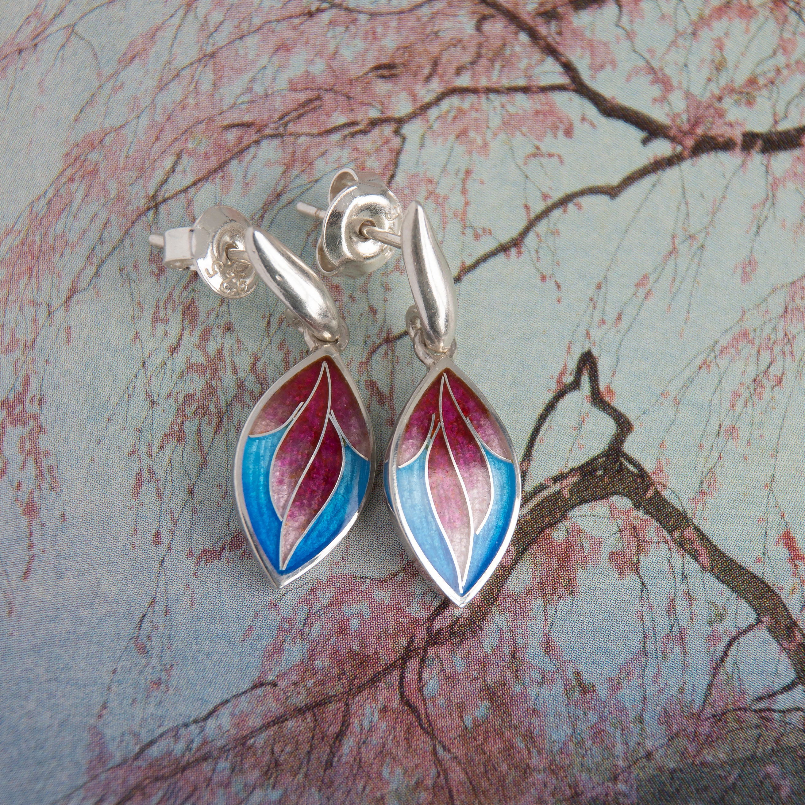 Deals Silver leaf cloisonnè pendant earrings