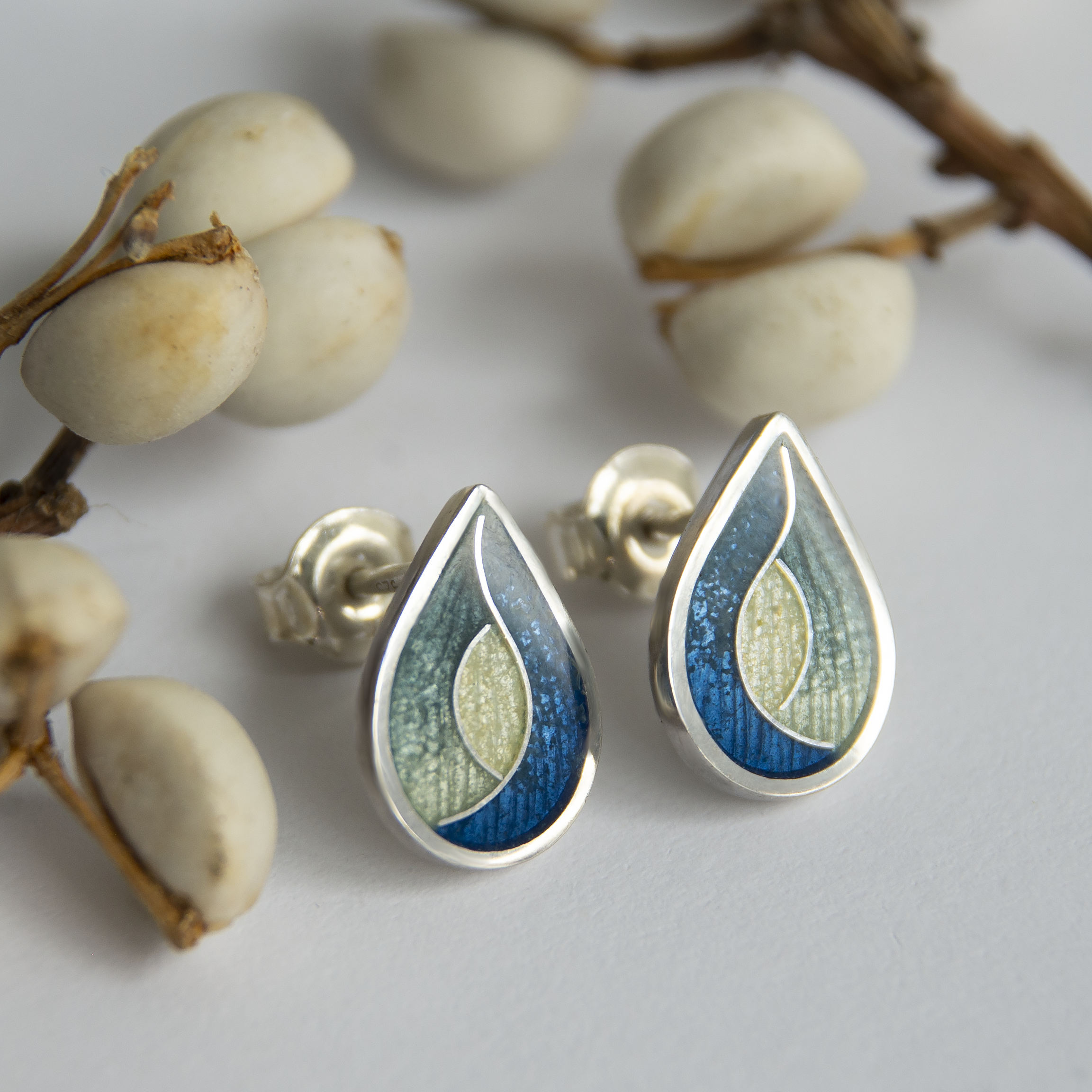 Enamel Silver drop earrings - Silverbean Jewellery